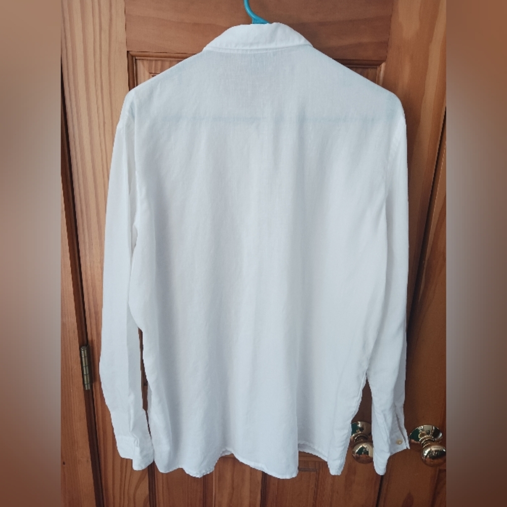 Lands' End White Linen Button Front Shirt sz 14 EUC - Picture 3 of 6